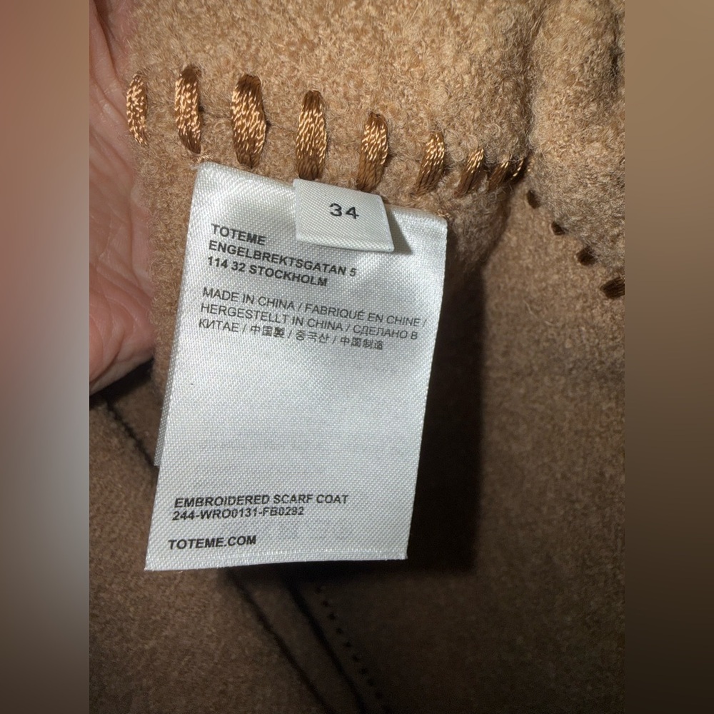 Toteme Embroidered Scarf Coat, 34, Camel - Picture 10 of 16